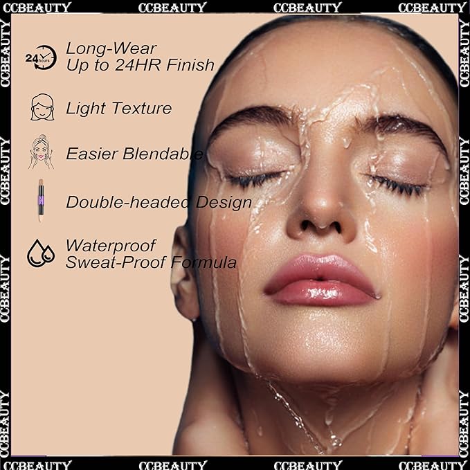 CCbeauty 2-IN-1 Contour Stick Cool Tone, Cream Dual Bronzer Concealer Shade with Cool toned Matte Finish, Contouring Bronzing Makeup for Face Shaping Makeup, Amber & Soft Amber