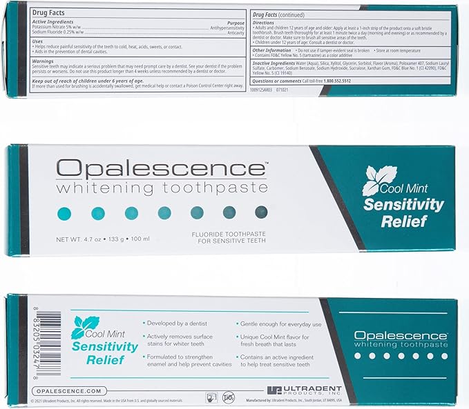 Opalescence Whitening Toothpaste for Sensitive Teeth (12 Pack) - Oral Care, Mint Flavor, Gluten Free - 5167-12