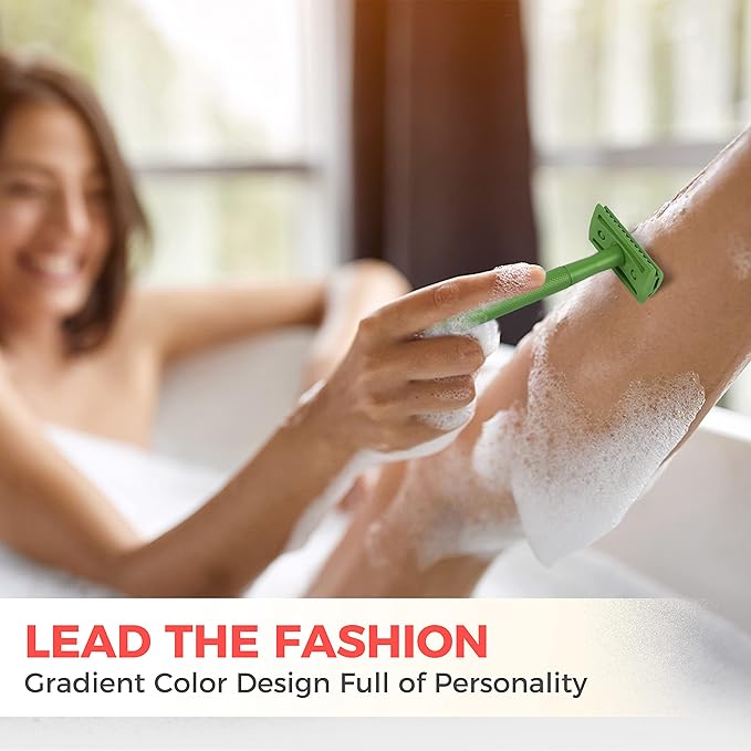 ZOMCHI Women Safety Razor With 5 Double Edge Blades, Metal Single Blade, Reusable & Plastic Free - Fern Green