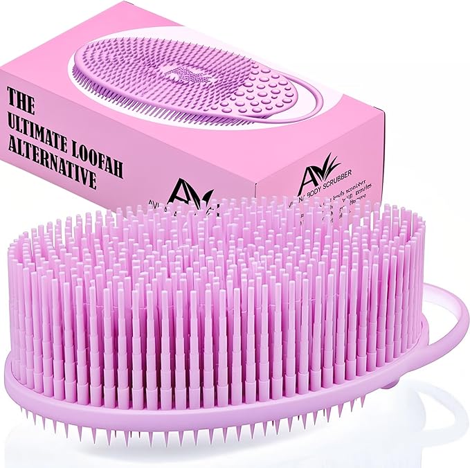 Avilana Silicone Body Scrubber – Gentle Shower Brush & Loofah Alternative- Food Grade & Lab Tested – Fast-Drying, Hygienic, BPA-Free Silicone Body Gentle Exfoliator (Pink, Exfoliate)