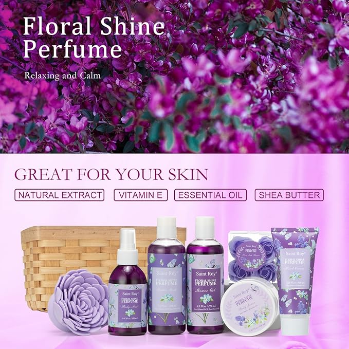 Mother's Day Gifts for Mom Gift Basket for Women, Luxury 11Pcs Floral Perfume Scents Bath and Body Home Spa Gift Kit with Bubble Bath, Body Lotion, Self Care Gifts Basket for Her, Birthday Gifts
