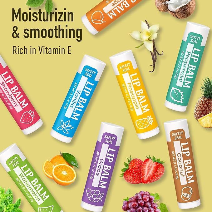 32 Pack Lip Balm, Natural Lip Flavors