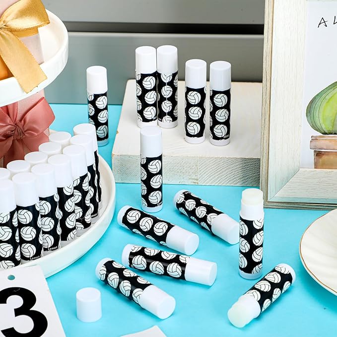 24 Pcs Volleyball Lip Balm Volleyball (Black)