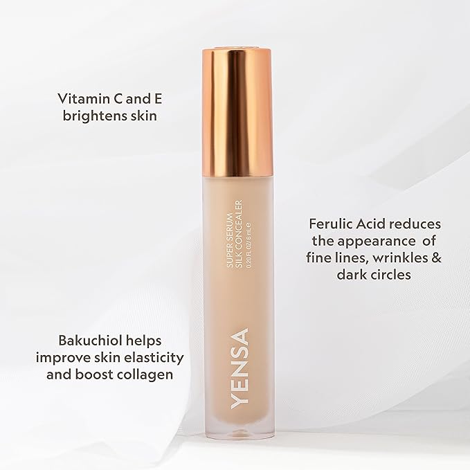 YENSA Super Serum Silk Concealer - Age-Defying Asian Skincare, Natural Superfood Ingredients Cover Imperfections, Boost Collagen (Medium 2) - .20 fl oz