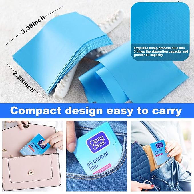 Premium Oil Control Film,Same Series with Clean&Clear Oil Absorbing Sheets,180Sheets/3Pack Larger Oil Blotting Sheets for Face,Makeup Friendly High-performance Handy Face Blotting Paper for Oily Skin