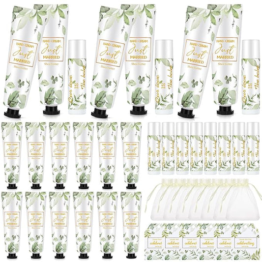 25 Set Wedding Lip Balms and Hand Cream Gift Set Include 25 Moisturizing Hand Care Cream 25 Lip Balms with Thank You Cards and Bags Bridesmaid Gift Set for Bridal Shower Wedding(Greenery)
