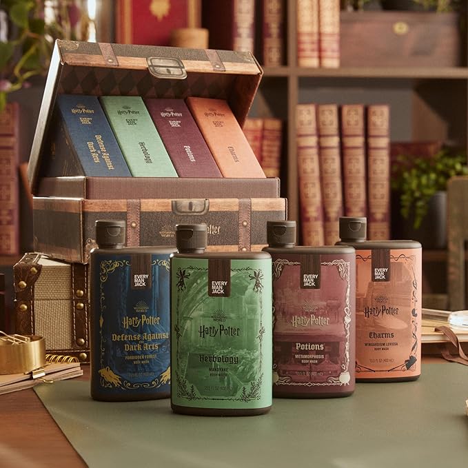 Every Man Jack Harry Potter Collectors Body Wash Gift Set - Includes 4 Body Washes with Clean Ingredients & Hogwarts Inspired Scents - Forbidden Forest, Charms, Herbology, Potions