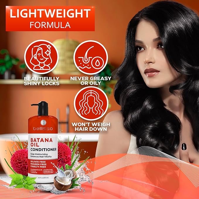 BELLISSO Batana Oil Conditioner for Women and Men - Sulfate Free, Volumizing Treatment for Thinning Hair - Thickening, Volume Boost - 16 Fl Oz