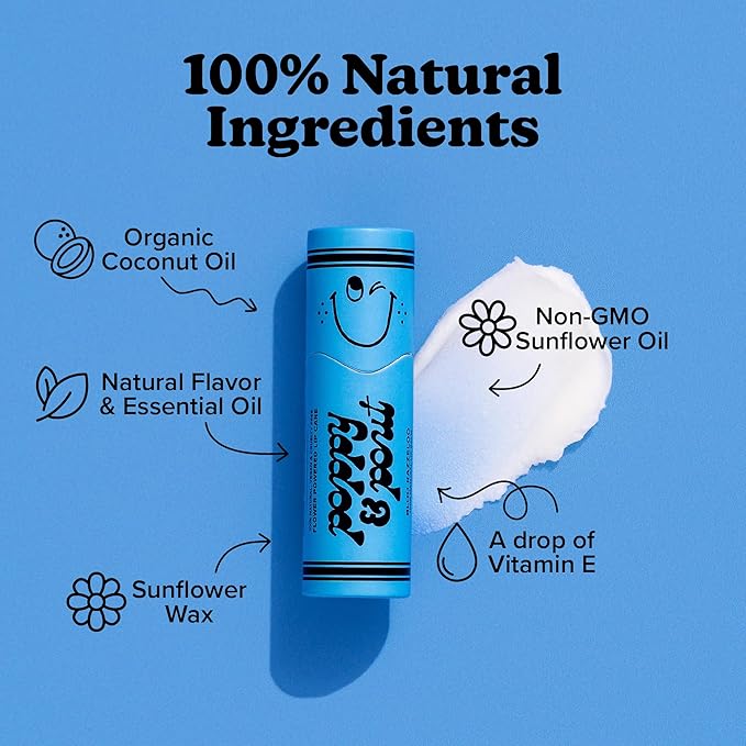 Poppy & Pout Kids Jumbo Lip Balm | All Natural Lip Balms & Moisturizers | Hydrates with Beeswax, Vitamin E, Organic Coconut Oil | Cruelty-Free | Lip Balm in Recyclable Cardboard Tube (Bloo Razzeloo)