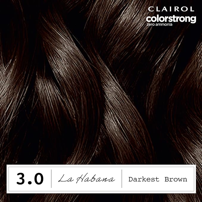 Clairol ColorStrong Permanent Zero Ammonia Hair Dye, 3.0 Darkest Brown - La Habana Hair Color, Pack of 1