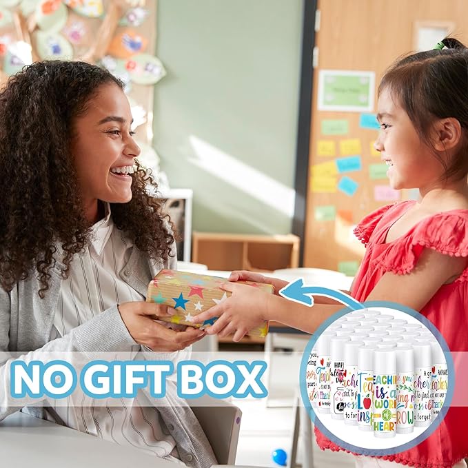 Dunzy 50 Pcs Thank You Gift Lip Balm Bulk Baby Shower Party Favors Bridal Shower Favor Lip Care with Assorted Fruit Flavors Thank You Lipstick for Guest Basket Gift Stuffer (Teacher)