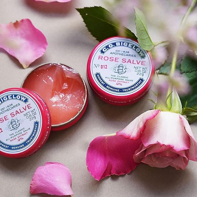 C.O. Bigelow All Purpose Salve Lip Balm Tins, Rose Salve Pack of 3 for Chapped Lips & Dry Skin - Moisturizing Lip, Cuticle 0.8 oz each