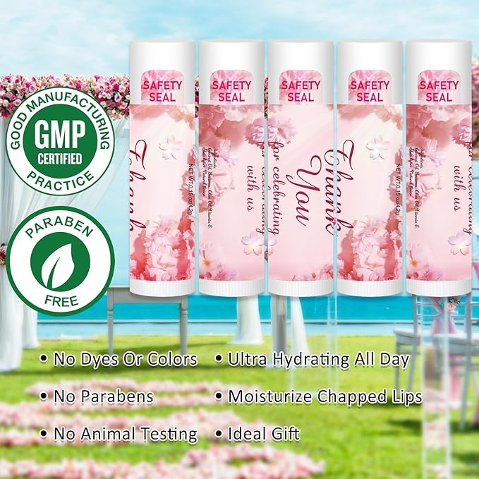 DMSKY 60 Pcs Wedding Bridal Shower Lip Balm Bulk, Bachelorette Souvenir & Baby Shower Favors, Wedding Party Favors for Guests, Thank You Gifts for Women Coworker Staff