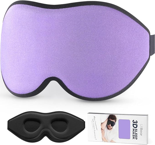 LitBear Sleep Mask for Side Sleeper Women Men, Eye Mask for Sleeping Light Blocking, 3D Contoured Cup Sleeping Mask, Soft Breathable Sleep Eye Mask with Adjustable Strap for Flight, Light Purple