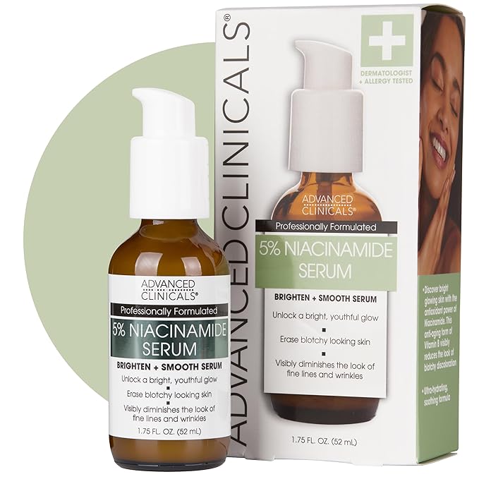 Advanced Clinicals Niacinamide Serum | 5% Niacinamide Serum For Face With Hyaluronic Acid, Ferulic Acid, Aloe Vera, & Fruit Extracts Helps Improve Look Of Dark Spots & Uneven Skin Tone, 1.75 Fl Oz