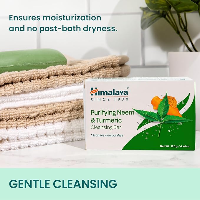 Himalaya Purifying Neem & Turmeric Cleansing Bar for Clean and Healthy Looking Skin, Free from Parabens, SLS and Phthalates, Gluten Free, Vegan, 125 g (4.41 oz), 6 Pack