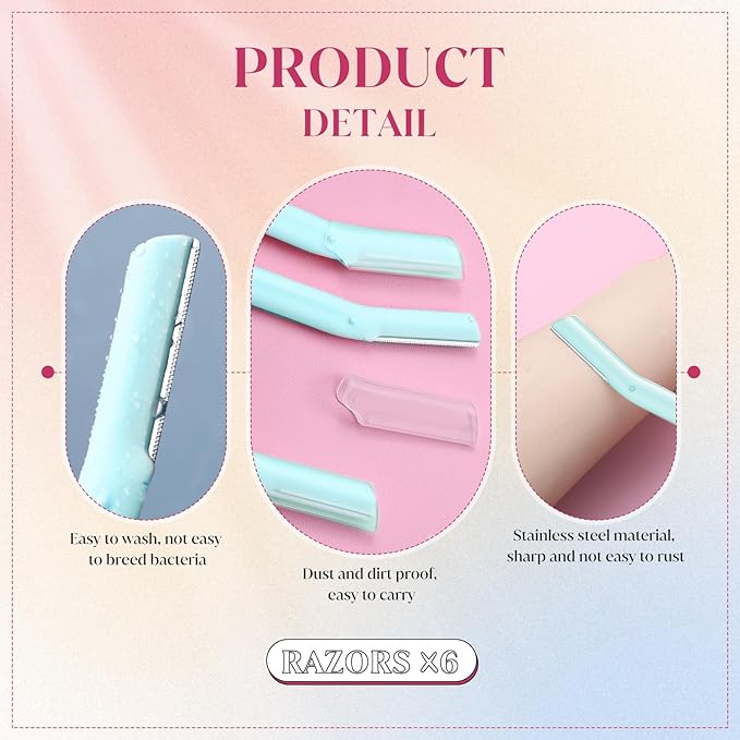 Lasnten 6Pcs Dermaplane Razor Eyebrow Facial Razor for Women Men Single Blade Multipurpose Eyebrow Trimmer Skin Hair Removal Shaver Face Razor Dermaplaning Exfoliating Tool Include Blade Cover(Blue)