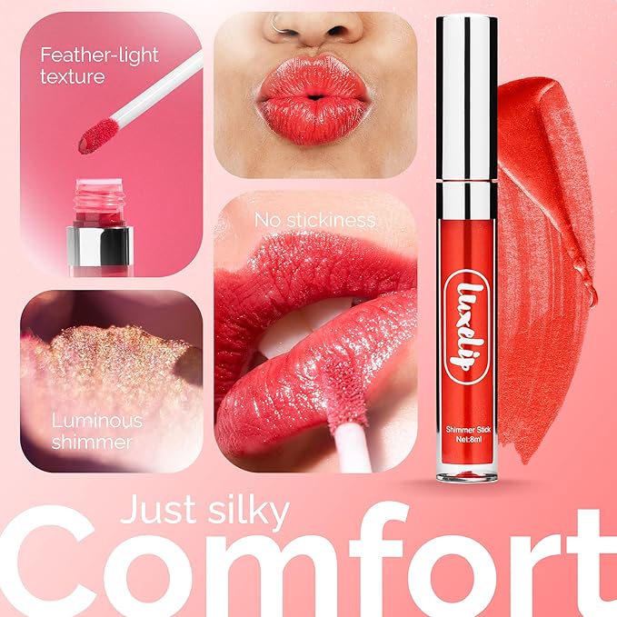 LuxeLip™ Matte Lipstick, Hydrating Non-Sticky Lip Gloss for Luminous Shine & Moisturized Lips, Lightweight, Long-Lasting Glossy Finish, Cruelty-Free Lip Makeup for Women (Chili Flake, 8ml)