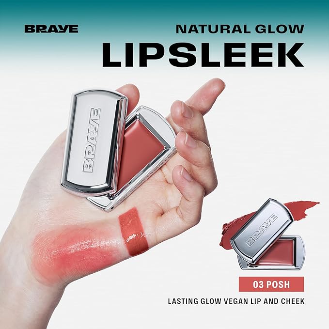 BRAYE Lipsleek Lip Balm, Monochromatic Cream Blush 2-in-1 Face Makeup, Hydrating & Mood Buildable, Vegan + Cruelty-Free Glow for Cheeks l 03 Posh