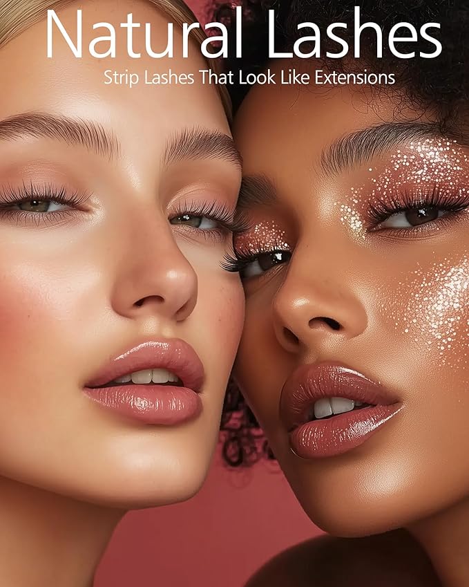 Eliace Luxurious 50 Pairs 5 Styles Cat Eye Lashes Wispy False Eyelashes Natural look 3D Mink Lashes Fake Eyelashes Kit, Thin Soft Band Comfortable Fluffy Volume Cross Strip Lash, with Lash Tweezers