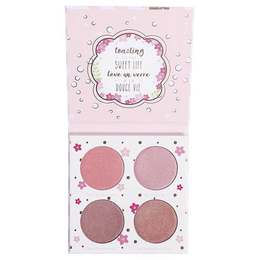 Beauty Bakerie Cotton Candy Champagne Blush Makeup Palette, Long Lasting Pigment, Matte and Metallic Highlighter Makeup, 4 Highlight Shades