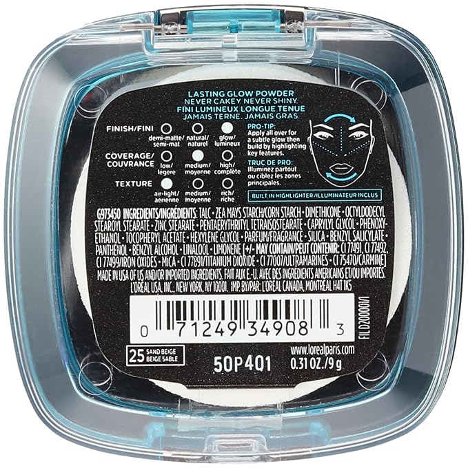 L'Oréal Paris Infallible Pro Glow Pressed Powder, Sand Beige, 0.31 oz.