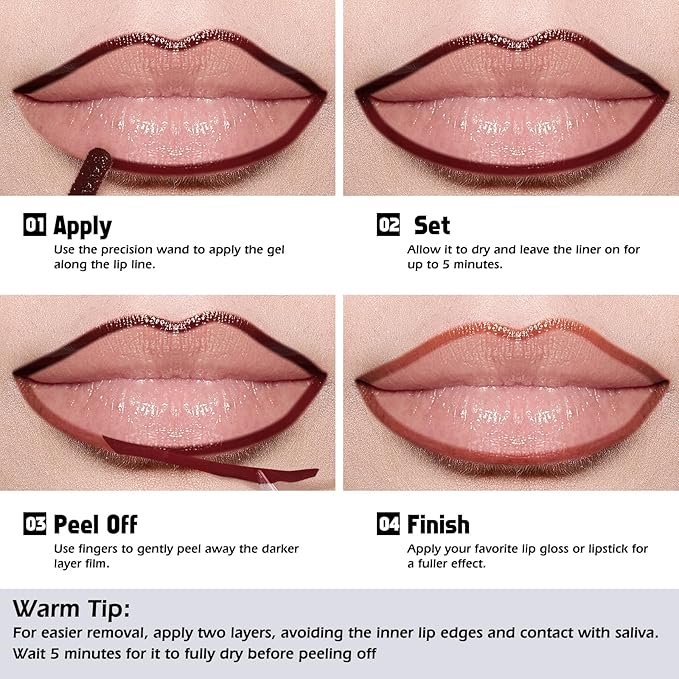 KIMUSE Peel Off Lip Liner Stain, Long Lasting Lip Tint Stain Peel Off, Waterproof, Transfer-Proof, Highly Pigmented Color Peel Off Lip Stain Liner, Matte Finish