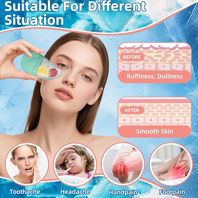 Silicone Facial Ice Cube Roller Massager, Facial Beauty Care Tool, Reusable Face Ice Mold - Brighten Skin, Reduce Puffiness for Face & Eyes (Green)