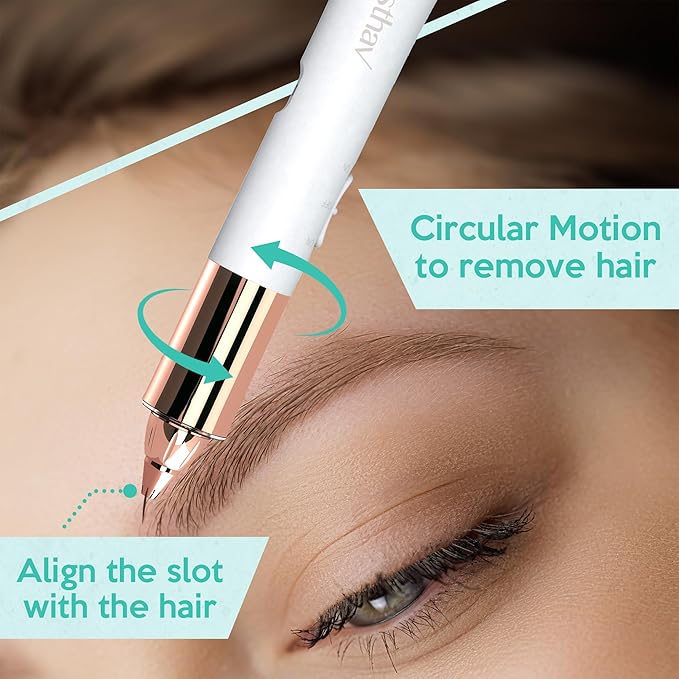 2-in-1 Portable Rechargeable Painless Eyebrow Trimmer & Facial Hair Remover, removes Eyebrow, face, Lips and Body Hair for Women. 18K Gold Plated Hypoallergenic Heads, 360° LED Light for Hair Remover