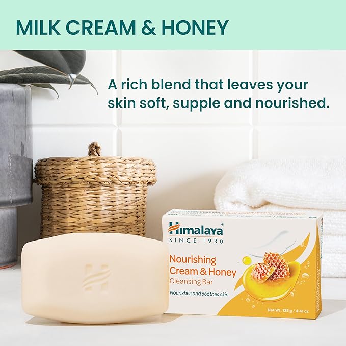 Himalaya Nourishing Cream & Honey Cleansing Bar, Face and Body Soap for Soft Skin, 4.41 oz, 6 Pack