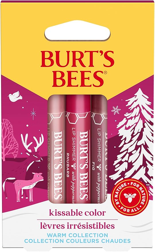 Burt's Bees Lip Shimmer Gift Set, Kissable Color, Warm Collection, 3-Pack, 0.09 oz.