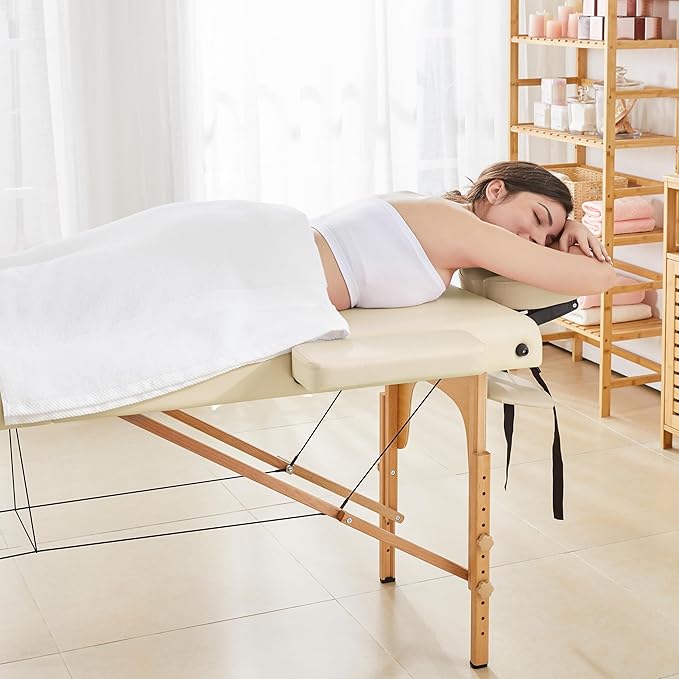 Yaheetech Massage Table Lash Bed Portable Massage Spa Bed Beauty Tattoo Table Adjustable for Eyelash Tech Physical Therapy Couch, Cream