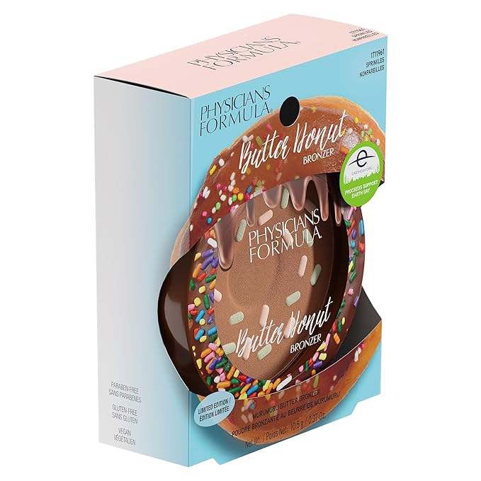 Physicians Formula Murumuru Butter Cheat Day Donut Bronzer, Lightweight, Cruelty-Free, For Sensitive Skin, Dark Shimmer Cream Bronzer, 0.38Oz, Sprinkles