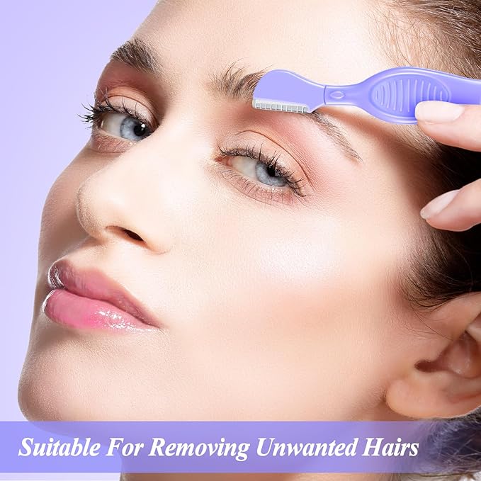 Mudder 21 Pcs Eyebrow Razor Eyebrow Shaver Facial Razor Multipurpose Face Trimmers with Precision Cover for Women Makeup Care Tools(Purple)