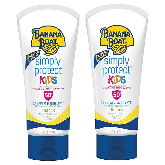 Banana Boat Kids Mineral Sunscreen Lotion SPF 50 Twin Pack and Sport Sunscreen Roll On Lotion SPF 60 Travel Size