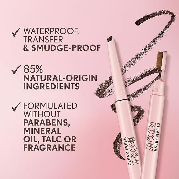 Covergirl Clean Fresh Brow Filler Pomade, 400 Soft Brown, Eyebrow Pencil, Ultra-Precise Tip, Creamy Formula, Highly Pigmented, Soft Matte Finish, Vegan Formula, 0.007oz