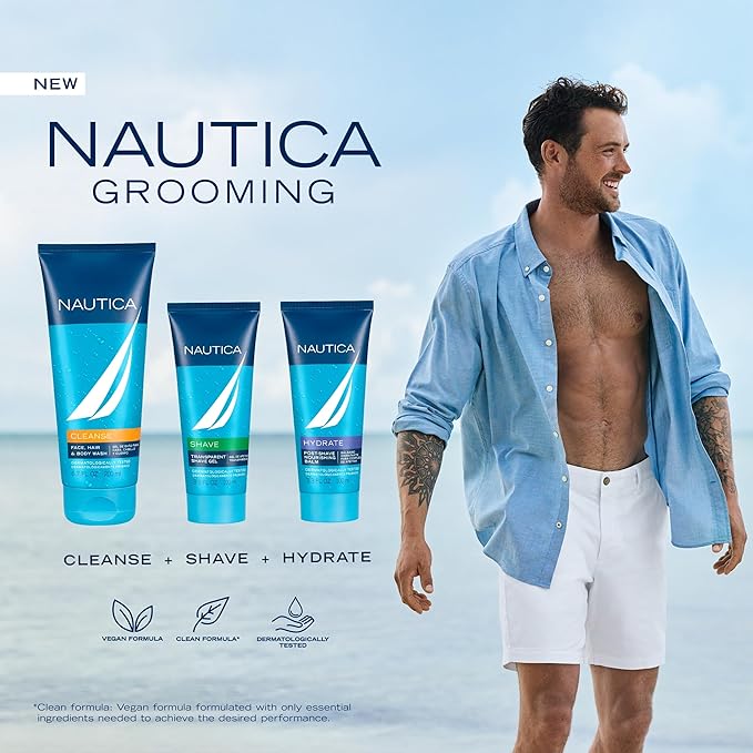 Nautica Grooming Cleanse Shower Gel 6.7 fl oz (Pack of 1), Notes of Grapefruit, Lavender, and Wood, Men's Fragrance, Long Lasting, Everyday Fragrance