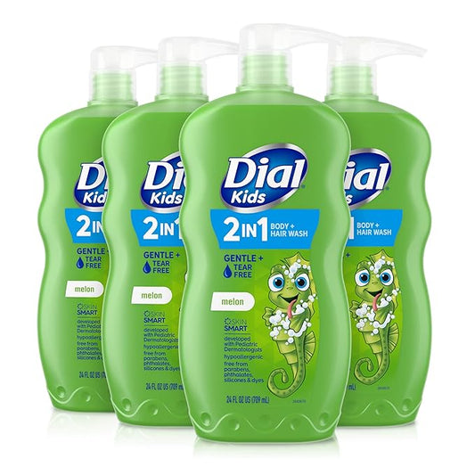 Dial Kids 2-in-1 Body+Hair Wash, Melon Scent, 24 fl oz (Pack of 4)