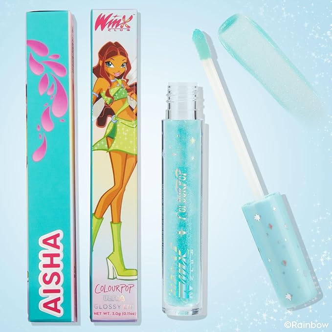 Colourpop Winx Club Ultra Glossy Lip Gloss - Hydrating, Sheer Blue Lip Gloss for Juicy, Fuller-Looking Lips - Formulated with Jojoba Oil to Moisturize & Nourish - Aisha (0.11 oz)