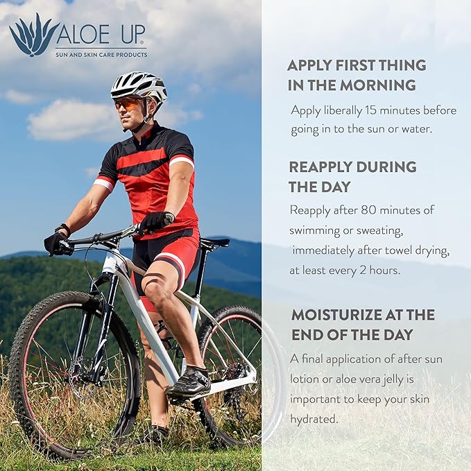 Aloe Up Sport Sunscreen Lotion SPF 30 - Broad Spectrum UVA/UVB Sunscreen Protector for Face and Body - With Hydrating Aloe Vera Gel - Non-Greasy No White Cast Reef Safe Fragrance-Free - 6 Oz.