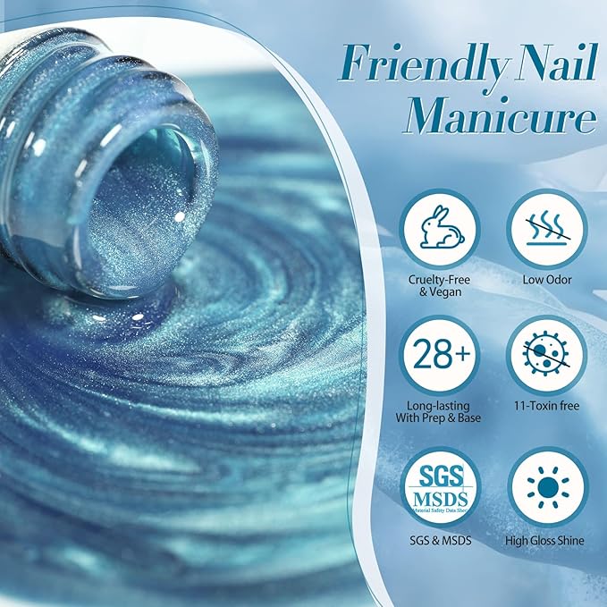 BORN PRETTY Magnetic Gel Nail Polish Blue Water Light Cat Magnetic Eye Gel Jelly Glass Crystal Magnetic Gel Polish Glitter Shimmer Auroras Magnetic Gel Nail Art Manicure Kit 6PCS