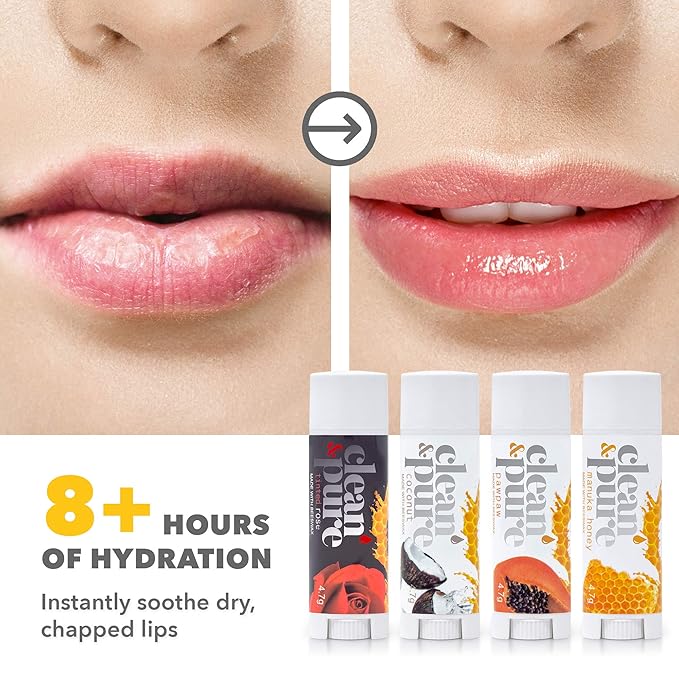 Lip Balm - Bees Knees (4 pack) | Manuka Honey Beauty Products | Vitamin E Oil | Flavored Lip Balm | Australia Made | Rose | Manuka Honey | Cocoa Butter | Manuka Oil | Coconut Oil | Papaw