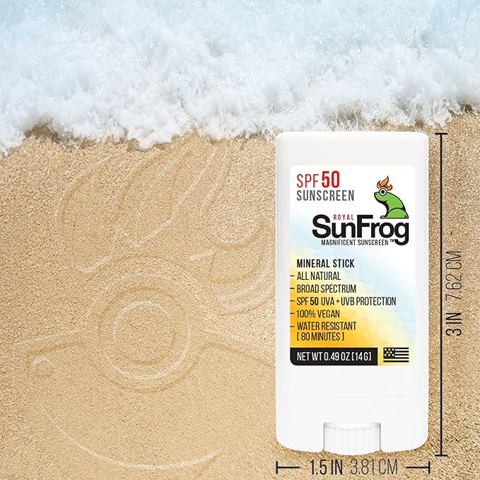 Royal SunFrog | All Natural SPF-50 Sunscreen Mineral Stick | 100% Vegan, Broad Spectrum UVA + UVB, Roll On Sunscreen Stick for Face & Body (0.49oz/14g)