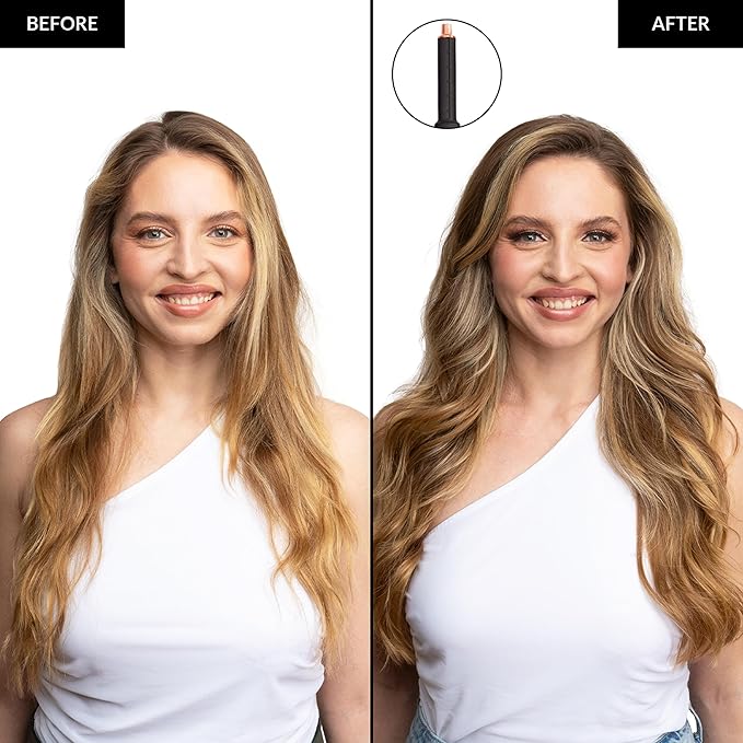 FoxyBae Super Styler Pro Interchangeable 5 in 1 Hair Styler Wand Curling Iron Set - w/Drying Cylinder, Ceramic Blowout & Round Brushes, 2 Auto-Wrap Curlers - Frizz-Free, Smooth Hair [Black Rose-Gold]