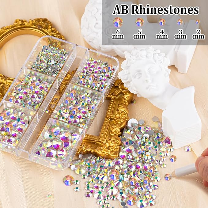 Colorful Face Gems for Makeup Set, Flatback Gorgeous Charming AB Glass Rhinestone with Makeup Glue+Picker Pencil+Tweezer for Eye Body Hair Make-up and Nail Art Deco