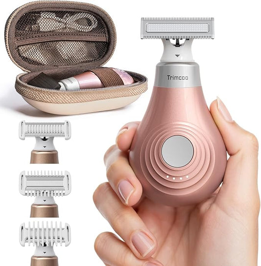 Mini Bikini Trimmer for Women - Intimate Pubic Hair Removal, Electric Body Groomer, Small Portable Wet/Dry Shaver, Magnetic Blade, USB-C Rechargeable with Travel Case, Easy to Clean (Gold)