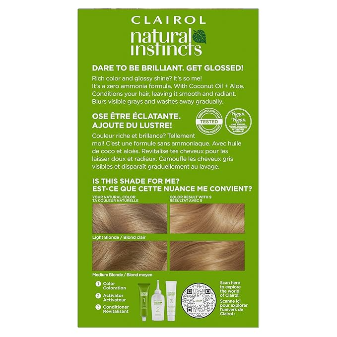 Clairol Natural Instincts Demi-Permanent Hair Dye, 9 Light Blonde Hair Color, Pack of 1 - Packaging May Vary
