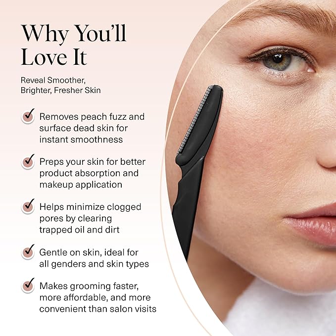 Kitsch Dermaplane Razor for Women Face - Face Razors for Women and Men - Eyebrow Trimmer, Shaver, Recycled Plastic Dermaplaning and Skin Care Tool - Black, 6 pcs