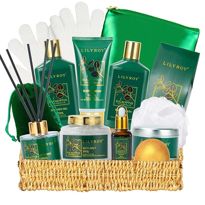 Mothers Day Relaxation Gift Basket - 15-Piece Premium Eucalyptus Bath Gift Set for Women & Men - Spa Kit with Shower Gel Ideal for Birthday, Christmas, Father’s Day, Perfect for Holidays & Self Care