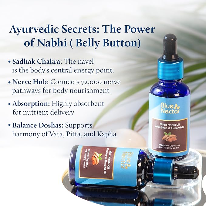 Blue Nectar Ayurveda Nabhi Oil with Ghee & Almond Oil | Belly Button Oil for Digestion & Joint Health | 100% Natural & Herbal (21 Herbs, 1 fl oz)